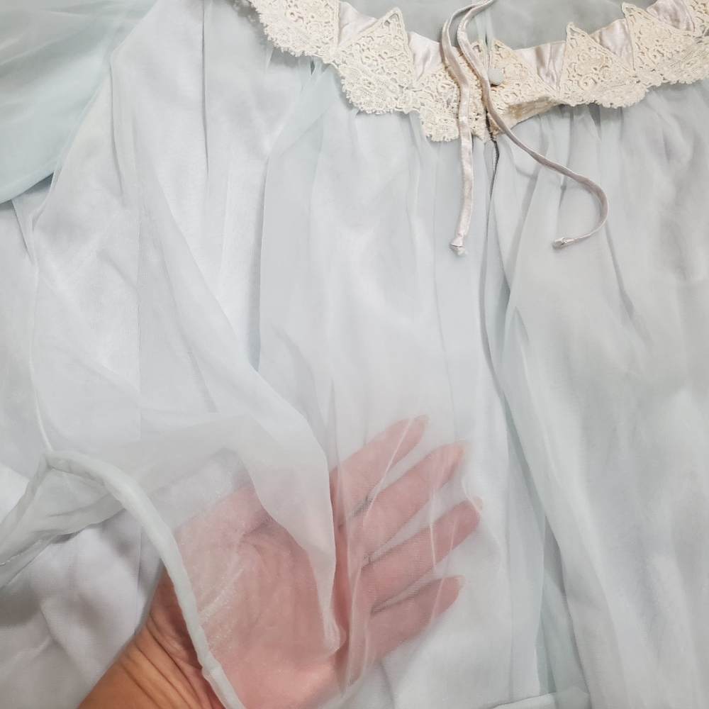Vintage Hollywood Glamour Bed Jacket Capelet Sheer Babydoll - Picture 8 of 15